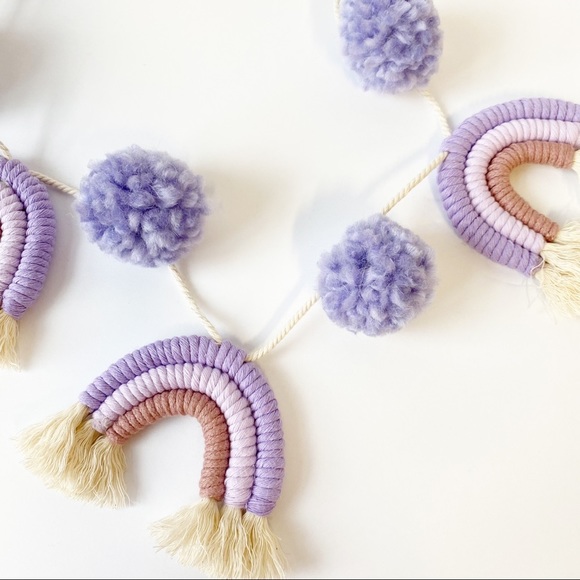 Macrame Rainbow Garland Baby Shower Garland Decor Baby Room Decor Pastel Purple - Picture 3 of 3